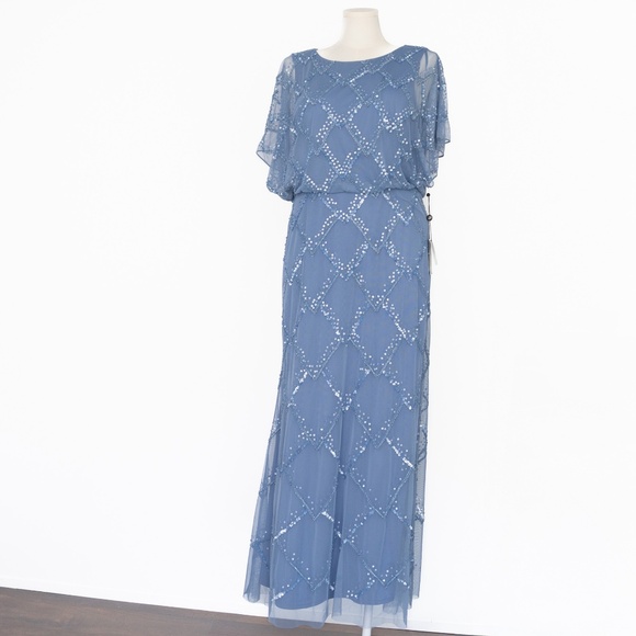 Adrianna Papell Hand Beaded Blouson Gown Flutter Sleeves - Picture 2 of 10